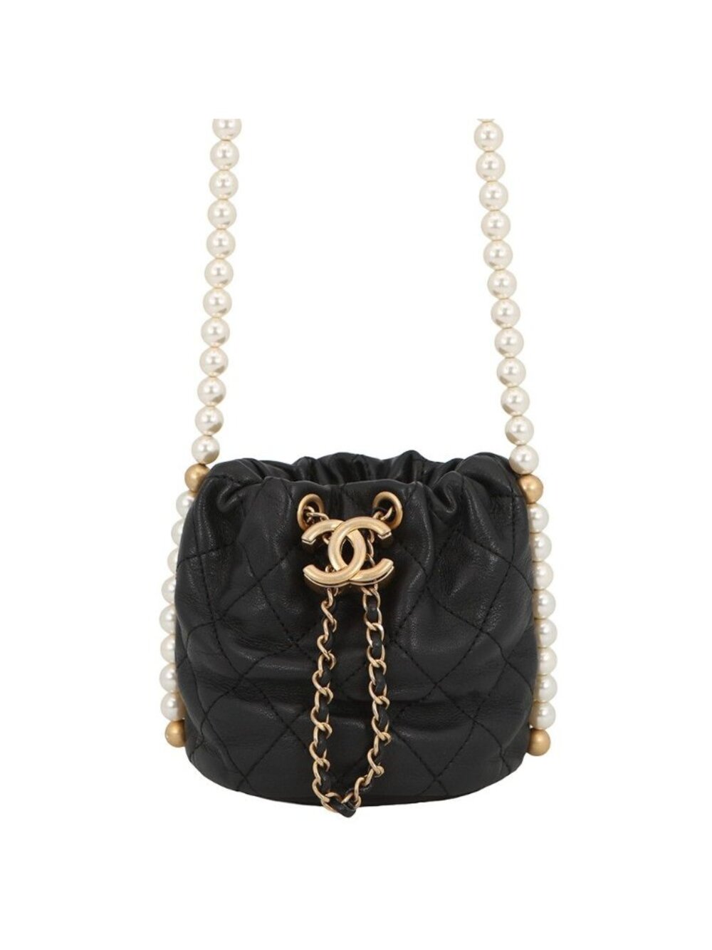 Chanel Chain Shoulder Bag Pearl Quilted CC Logo Black